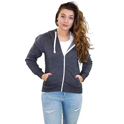 Image of True Face Ladies Hoodie Zip Up Plain Womens Sweatshirt Fleece Full Zipper Hooded Long Sleeve Zipped Top Charcoal Medium