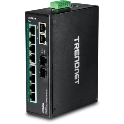 Image of TRENDnet 10 Port Industrial Gigabit PoE+ DIN Rail Switch, 8 x Ports, Mount, 2 SFP Slots, 240W PoE Power Budget, Network IP30, QoS, Black, TI PG102
