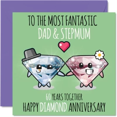Image of Cute Diamond Anniversary Card for Dad &amp; Step Mum 60 Years Together Happy 60th Wedding Cards Dad, 145mm x Greeting Sixtieth Anniversaries