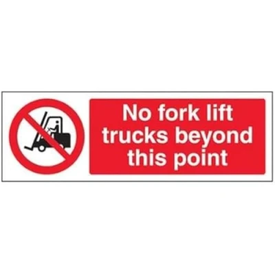 Image of V Safety No Fork Lift Trucks Beyond This Point Sign 300mm x 100mm 1mm Rigid Plastic