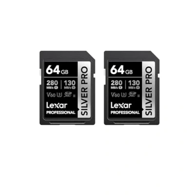 Image of Lexar SILVER PRO SD Card 2x64GB, UHS II Memory Card, V60, U3, C10, Up to 280MB/s Read, 130MB/s Write, SDXC for DSLR/Camera/Professional Photographer/Videographer/Enthusiast(LSDSIPR064G B2NAA)