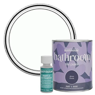 Image of Rust Oleum White Water Resistant Bathroom Tile Paint in Gloss Finish Moonstone 750ml