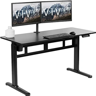 Image of VIVO Electric 140 x 60 cm Stand Up Desk, Complete Height Adjustable Standing Home &amp; Office Workstation with Memory Controller, Black Top, Frame, DESK E155TB