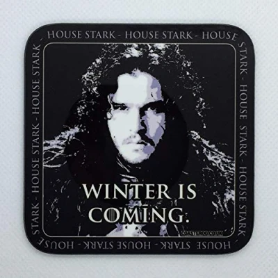 Image of Winter Is Coming Jon Snow from Game of Thrones Drinks Coaster Hardboard 9cm x Gloss Finish
