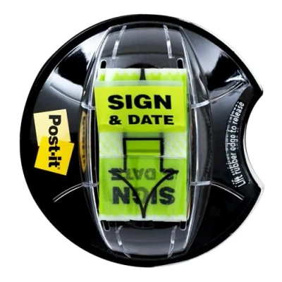 Image of Post it &quot;Sign and Date&quot; Flags, 200/Desk Grip Dispenser, 1 Dispenser/Pack, in Wide, Bright Green (680 HVSD)