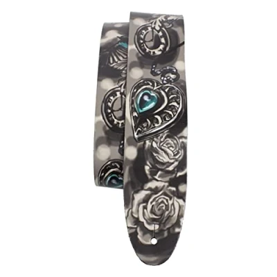 Image of Perri&#039;s Leathers Ltd. Guitar Strap Direct To Leather Green Lock Heart Adjustable For Acoustic/Bass/Electric Guitars Made in Canada (P25DTL 11040)
