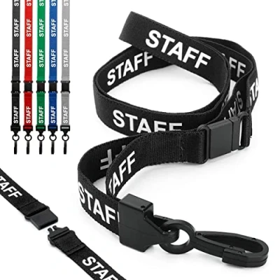 Image of CKB LTD Staff LANYARDS Breakaway Safety Lanyard Pre Printed Text Neck Strap Swivel Plastic Clip for ID Card Holder Pull Quick Release Design (Pack of 50, Black)