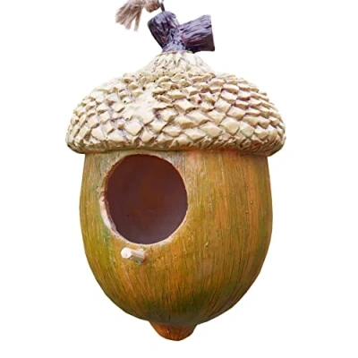 Image of Birdhouse Nut Shaped Bird House Hanging Nest Box Robin Nester Shelter Outdoor Tree Hung wildlife Garden feeder station Hotel (Acorn)
