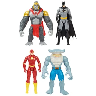 Image of DC Comics, Batman vs. Gorilla Grodd 4 Pack, 30 cm Action Figures (Batman, The Flash, Grodd, King Shark), Kids’ Toys for Boys and Girls Aged 3 Up