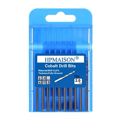 Image of HPMAISON True 5% Cobalt Jobber Drill Bit Set, 10Pcs 2mm M35 High Speed Steel Twist Bits, 118 Split Point Extremely Heat Resistant for Stainless Steel, Metal, Copper, Cast Iron, Wood, Plastic