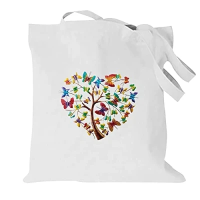 Image of Butterfly Printed Canvas reusable grocery Bags, Foldable Casual Travel HandBag, Shoulder Beach Tote Shopper bag eco friendly super strong washable Storage bags Shopping for Women