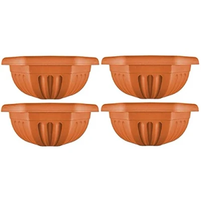 Image of Fence Wall Planter Plant Flower Basket Pot Container Venetian Garden Box Plastic UK (Planter Terracotta 40 cm, 4)