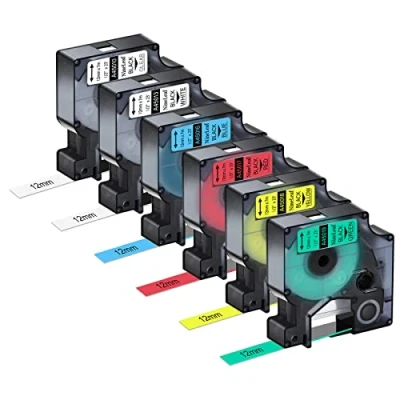 Image of NineLeaf 6X Compatible for Dymo D1 45010 45013 45016 45017 45018 45019 Color Tape 12mm x 7m Label LabelManager 160 420P 360D 210D 500TS PnP LW 450 Duo Make