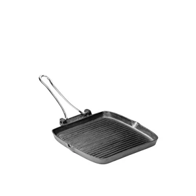 Image of Typhoon World Foods 26.5 cm Square Durable Cast Iron Pre Seasoned Chargriller with a Folding Handle