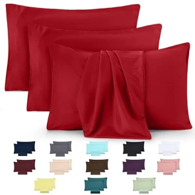 Image of Utopia Bedding Pillow Cases 4 Pack Standard Size 50x75 cm 100% Brushed Microfiber Pillowcases with Envelope Closure Wrinkle, Fade, Stain Resistant Red