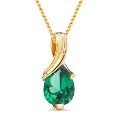 Image of MIORE necklace for women in 9 kt 375 yellow gold with pear shape green emerald pendant