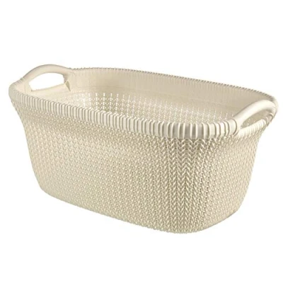Image of Curver Knit 40 Litre Laundry Basket, Oasis White, 59.5 x 38.5 27 cm