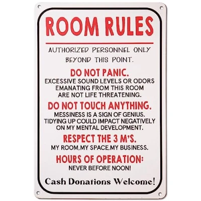 Image of Room Rules Signs For Teen Girls Bedroom Decor Funny Metal Tin Sign Boy Door Dorm Wall Accessories Gaming Cool Stuff Man Cave 8x12 Inch