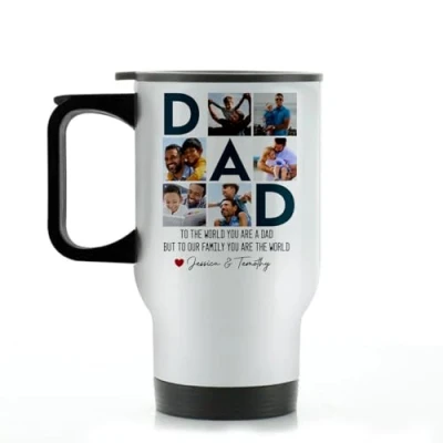 Image of EKAM Personalised Travel Mug 14oz Stainless Steel Insulated Tea/Coffee Add Your Photos and Text Present for Dad Gift Father&#039;s Day Daddy Grandad Grandpa (Design 01)