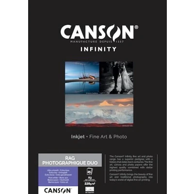 Image of CANSON Infinity Rag Photographique Duo Ultra Smooth 220gsm A3 Paper, Digital Fine Art Reproduction, 25 Pure White Sheets, Ideal for Professional Photographers