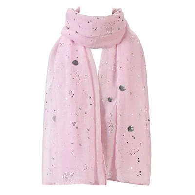 Image of London Scarfs Silver Gold Glitters Shimmer Foil Stars Women Scarf Shawl Wrap (Baby Pink)