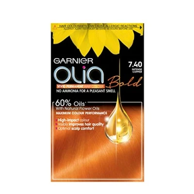 Image of Garnier Olia Permanent Hair Dye, Up to 100% Grey Coverage, No Ammonia, 60% Oils, Bold 7.40 Intense Copper