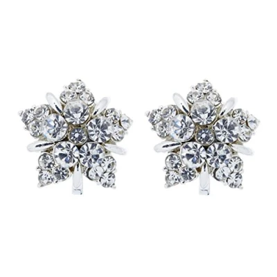 Image of Clip On Earrings Silver Plated Star With Clear Rhinestone Crystals Hattie