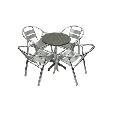 Image of Double Tube Bistro Set 4 x Aluminium Chairs &amp; 1 Round Table, Commercial Grade Garden Cafe Furniture Sets