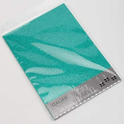 Image of Italian Options 250GSM Non Shed Glitter Card Craft Paper 10 Sheets, A4 Size, Turquoise
