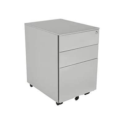 Image of The Workplace Depot Under Desk Pedestal Unit, 3 Drawer Mobile Office Metal Storage Cabinet (Grey, Wide)