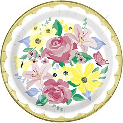 Image of Unique 78245 Paper Plates 23 cm Pastel Floral Spring Party Pack of 8