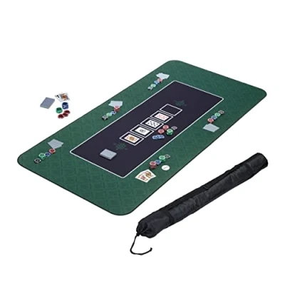 Image of Relaxdays Mat 180 x 90 cm, Texas Holdem, Table Cover, Large, Non Slip, Polyester, Poker Accessories, Green, Rubber 50%