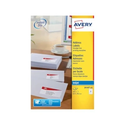 Image of Avery Printable, Customisable Labels Mailing Labels, Inkjet Printers, 21 per A4 Sheet, 210 Quickdry (J8160), White