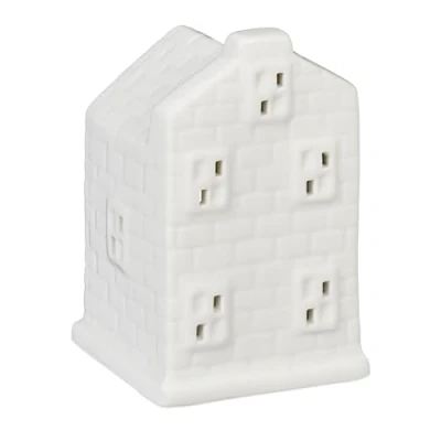 Image of Relaxdays Tea House Ceramic, Light Through Windows, for 1 Candle, HWD: 11 x 7 6.5 cm, Cute Table Decor, White