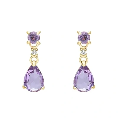 Image of Ivy Gems 9ct Yellow Gold Amethyst and Clear Topaz Pear Drop Earrings