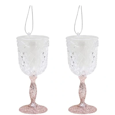 Image of Christmas Concepts® 10cm Glitter Wine Glass Decorations Luxury Tree (Rose Gold, Pack of 2)