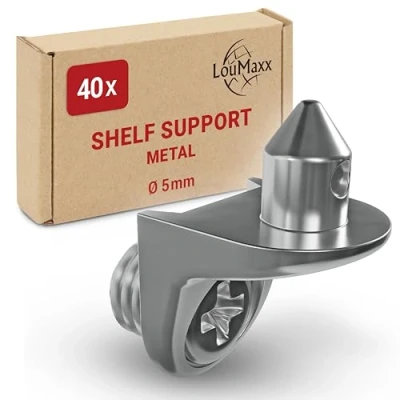 Image of LouMaxx Angle Shelf Support with Pin and Screw Set of 40 Brackets Safety 5 mm Holder Made Zamak Nickel Plated