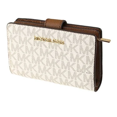 Image of Michael Kors Jet Set Travel Medium Bifold Zip Coin Wallet Vanilla