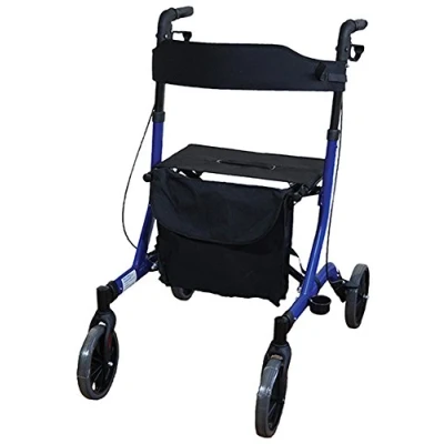 Image of Aidapt Deluxe Blue Folding Light Weight 4 Wheeled Rollator Mobility Aid with Seat, Carry Bag, Lockable Brakes, Walking Stick Holder and Puncture Proof TYRES for Indoor Outdoor use