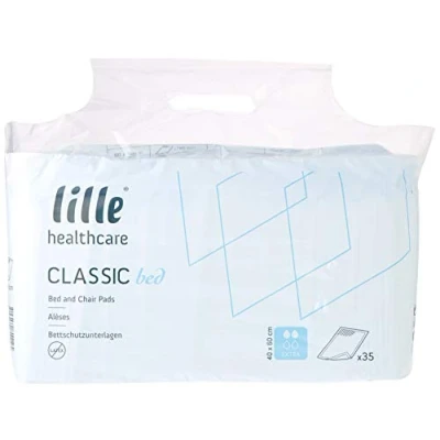 Image of LILLE Lilbed Classic Bed and Chair Incontinence Protector Pads, Fast Absorbing, Disposable Extra Absorption, Size 60cm x 40cm, Pack of 35