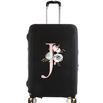 Image of initial letter Printed Design Travel Trolley Case Cover Protector Washable Suitcase Luggage Storage Covers for 18 28 inch (M (22 25 Luggage), Pink Flower J)