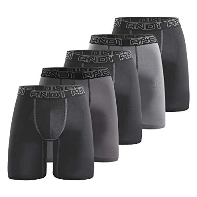 Image of AND1 Men&#039;s Boxer Shorts Mens Underwear Trunks Multi Pack of 5 Briefs Sporty Retro (XL)