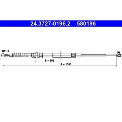 Image of 1T0609721K, 1T0609721L Brake Cable ATE 24.3727 0196.2 1561mm VOLKSWAGEN: Touran I