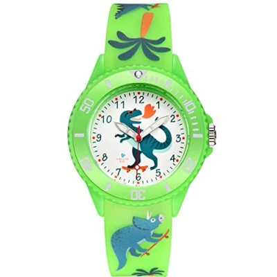 Image of Alienwork Kids Dino T Rex Children&#039;s Teacher Watch Boys Girls Green Silicone Strap Kid Waterproof 5 ATM Learning Time