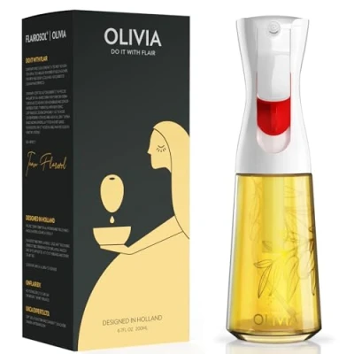 Image of FLAIROSOL OLIVIA Oil Sprayer for Cooking, 200ml Glass Olive Sprayer, Continuous Spray Bottle with Portion Control, Dispenser Kitchen, Air Fryer, Salad, BBQ (Golden Leaves)