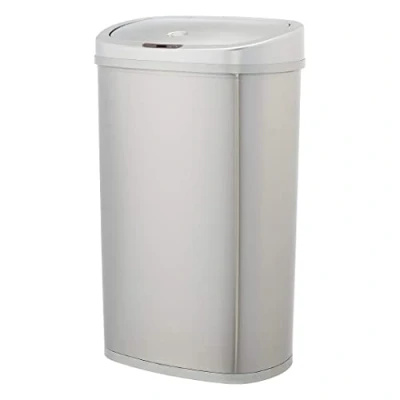 Image of Amazon Basics Stainless Steel Rectangular Dustbin with Hands Free Motion Sensor, 50 Liter, Silver