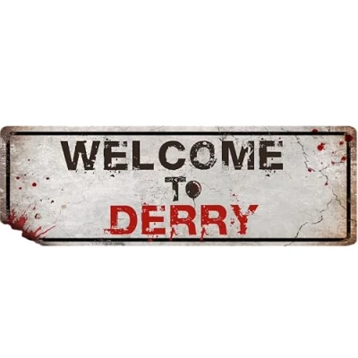 Image of Flinelife Welcome To Derry Sign,16x6,Horror Movie Signs,Haunted House Decor Perfect For Horror Fans