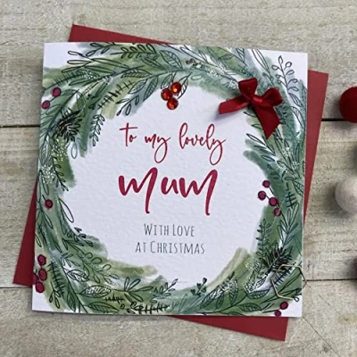 Image of White Cotton Cards MUM WREATH CHRISTMAS CARD, HANDMADE (C22 22 &amp; XC22 22)