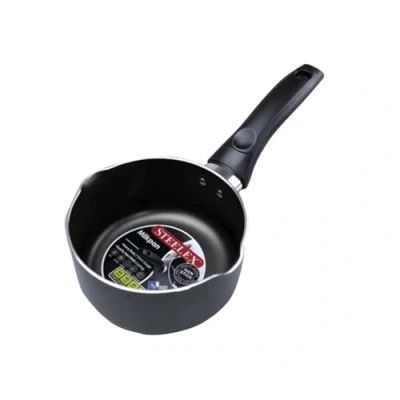 Image of STEELEX Non Stick Milk Pan 16cm with Dual Double Pouring Lips Aluminium Small Deep Pot Water Boiling Saucepan, Grey (AL8016)