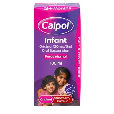 Image of Calpol Infant Suspension, Paracetamol Medication, For 2+ Months, Strawberry Flavour, 100ml